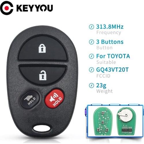 KEYYOU Remote Car Key For Toyota Sienna Solara Avalon Camry Highlander Sequoia Tacoma Tundra 3/4 BTN GQ43VT20T 315MHz Fob