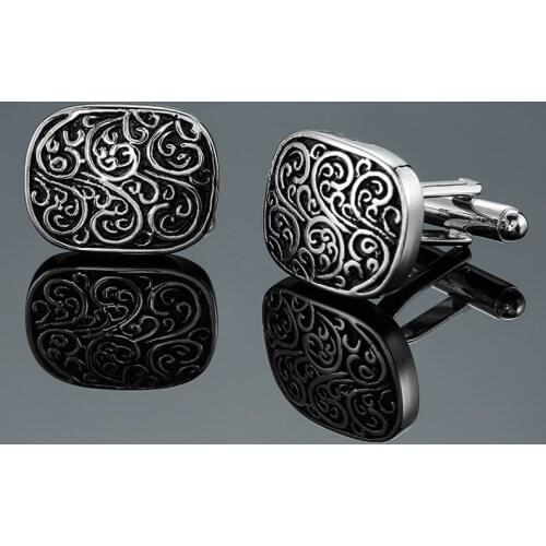 DY High quality brass oval Hand Carved Silvery retro pattern Cufflinks Mens French shirt Cufflinks free shipping