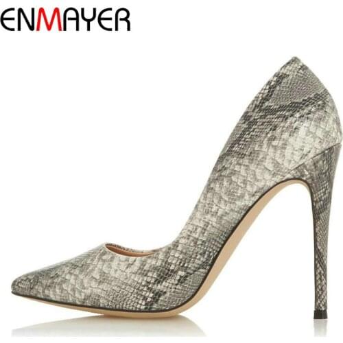ENMAYER 2020 Fashion Womens Shoes Serpentine Pointed Toe Party Slip-On Pumps Women Shoes Thin Heels Shallow Wedding Shoes 34-43