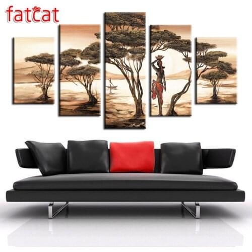 FATCAT African Sunset Trees Scenery 5pcs Diy Diamond Painting Full Square Round Drill Diamond Embroidery Sale home decor AE1079