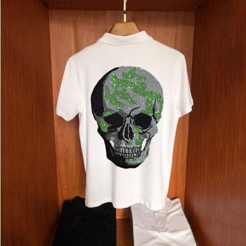Personalized Exquisite Camouflage Handsome Fashion Luxury Mens Loose Lolo Shirt Skull Hot Drilling Slim Short Sleeves