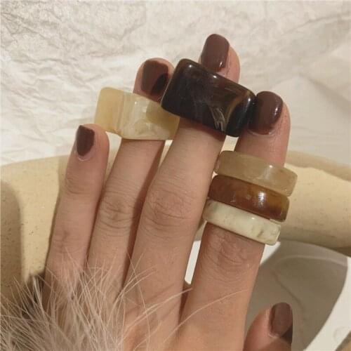 2020 New Colorful Transparent Acrylic Irregular Marble Pattern Ring Resin Tortoise Rings for Women Girls Jewelry