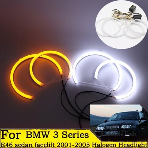 4x131mm SMD Cotton Light Switchback LED Angel Eye Halo Ring Kit For BMW 3 series E46 sedan facelift 2001-2005 Halogen Headlight