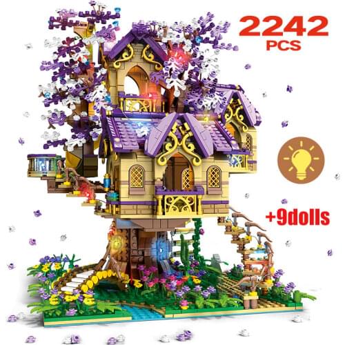 City Street View LED Sakura Tree House MOC Building Blocks Cherry Blossom Dream Garden Friends Figures Bricks Toys for Children