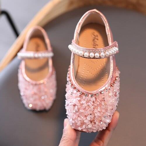Girls' Leather Shoes Summer Sequins Princess Shoes Pearl Dance Shoes For Girls Non-Slip Soft Bottom Wedding Party Baby Children