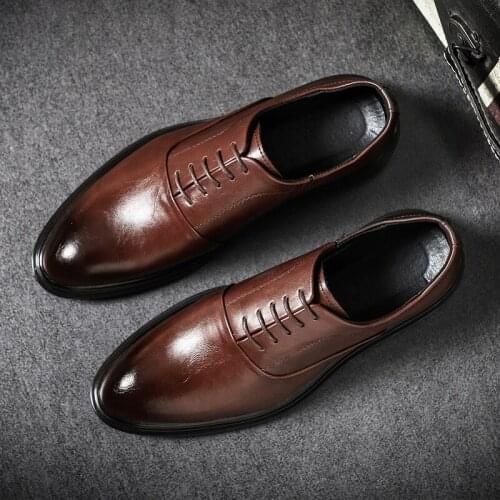 Mens Formal Shoes Genuine Leather Oxford Shoes For Men Italian Fad Dress Shoes Wedding Shoes Laces Leather Broguehjk8