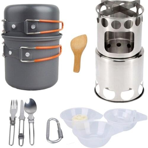 XC 14Pcs Camping Pot Firewood Stove with Cookware Accessories Outdoor Cookware Cooking Picnic Pot Pan Set Camping Cookware Kit