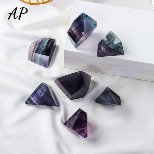 Natural Crystal Rainbow Fluorite Energy Gem Striped Colorful Fluorite Polyhedron Rare Stone Ornament Home Furnishing Decoration