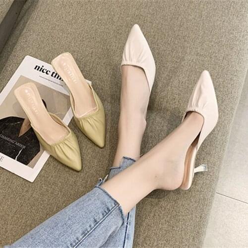 2021 new fashion net red Baotou Muller shoes pointed half slippers women summer stilettos lazy high-heeled slippers
