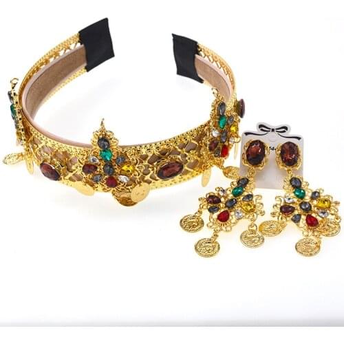 Gold color big crystal hair hoop headband+earring headdress Luxurious gold delicate cross fashion hair band hair accessories