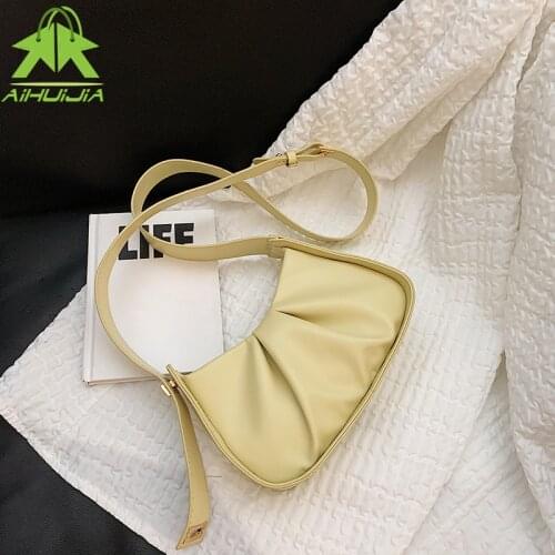 Solid Color High Quality PU Leather Plead Small Shouder Bags 2021 New Fashion Handbags Elegant Casual Messenger Bags for Women