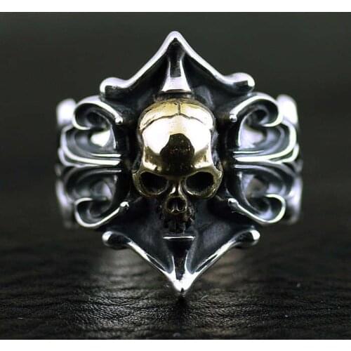 925 sterling silver gold skull Thai Silver Open Rings