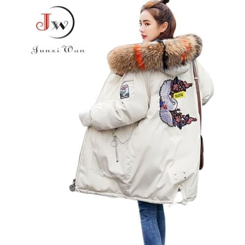 Winter Coat Women Large Fur Collar Hooded Long Jacket Thicken Warm Padded Parkas Oversized Down Cotton Parka chaqueta mujer