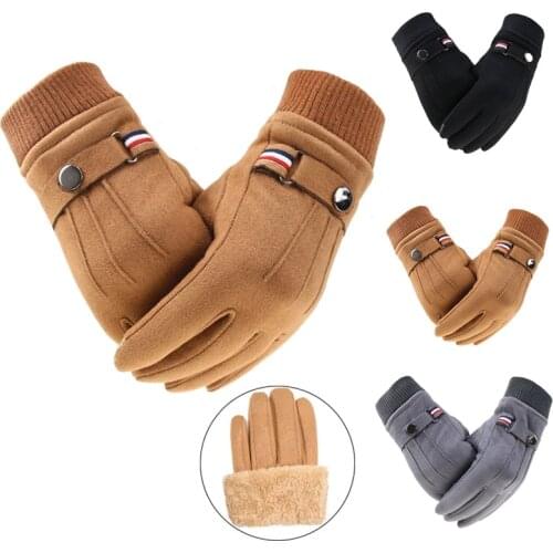 Winter Mens Gloves Suede Warm Split Finger Gloves Outdoor Sport Driving Buckle Design Male Touch Screen Mittens Fashion