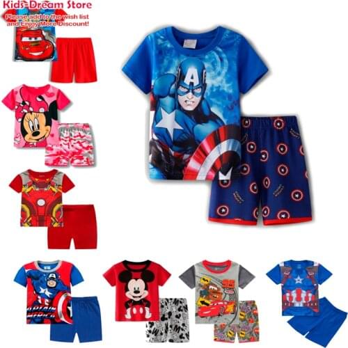 Boys Pajamas Sets Summer Cartoon Suits Baby Girls Print Pijamas Sets Cotton Disney Children Clothing Kids Sleepwears 1-7Years