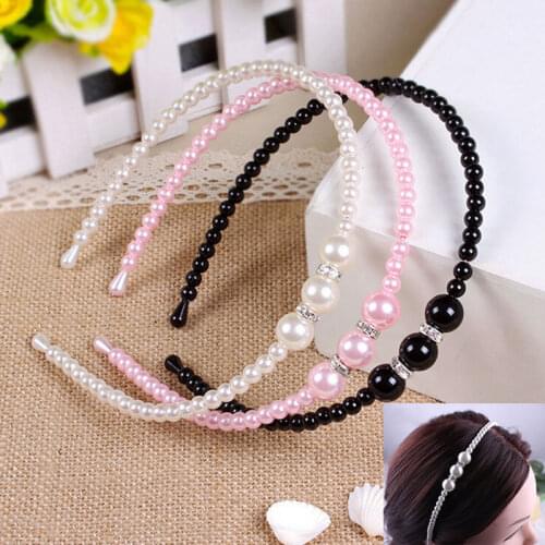1Pc Hair Accessories Bezel with Rhinestone Headband Elegant Girls Pearl Princess Hairpins Womens Headbands Hair Band 3 Colors
