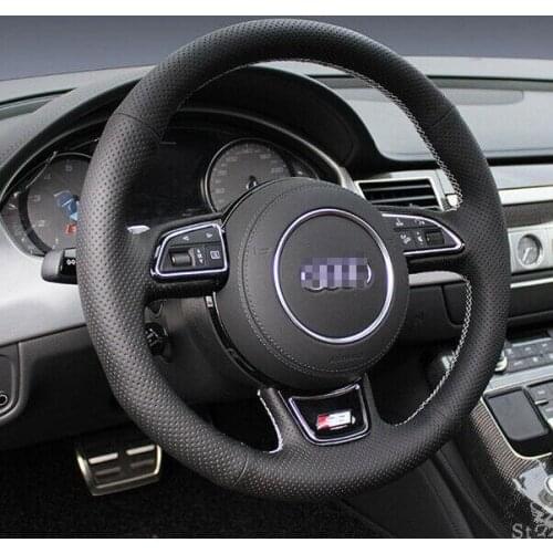For Audi S8 Hand-stitched Black leather Car Steering Wheel Stitch on Wrap Cover anti-slip design all season