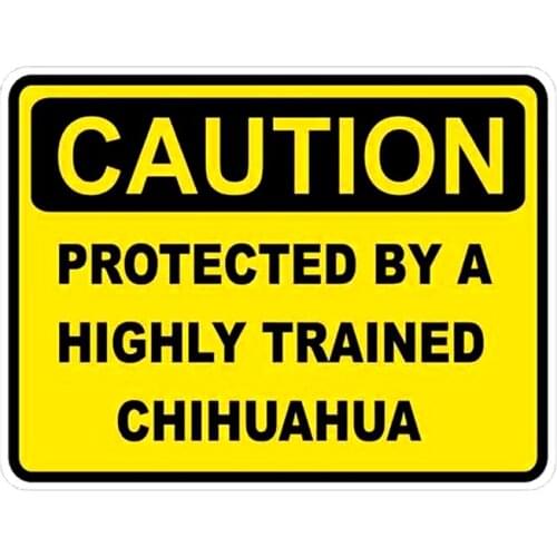 S30209# Various Sizes PVC Decal Caution Protected By Chihuahua Warning Car Sticker Waterproof for Bumper Rear Window Laptop