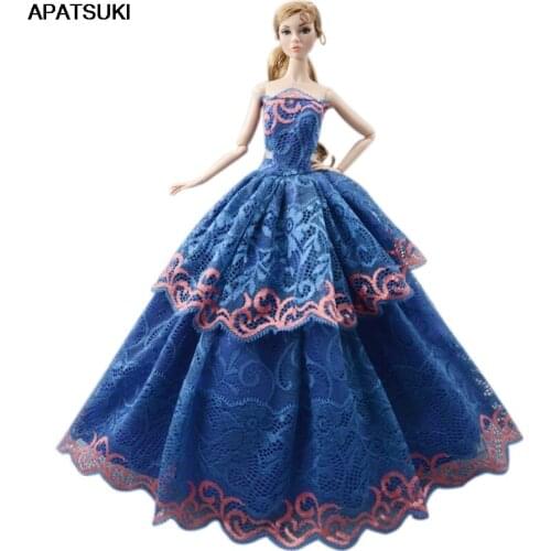 Blue Lace Fashion Doll Clothes For Barbie Doll Wedding Dress Outfits Princess Noble Party Gown For 1/6 BJD Dolls Accessories