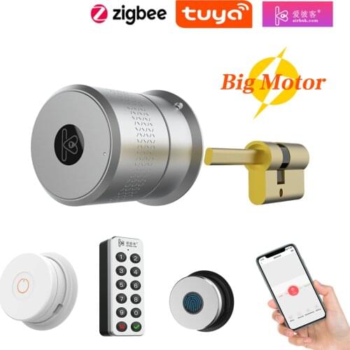 Tuya Zigbee Optional Smart Remote Control Automatic EU Cylinder Lock Airbnk M521 Big Motor Power Fingerprint Password Lock