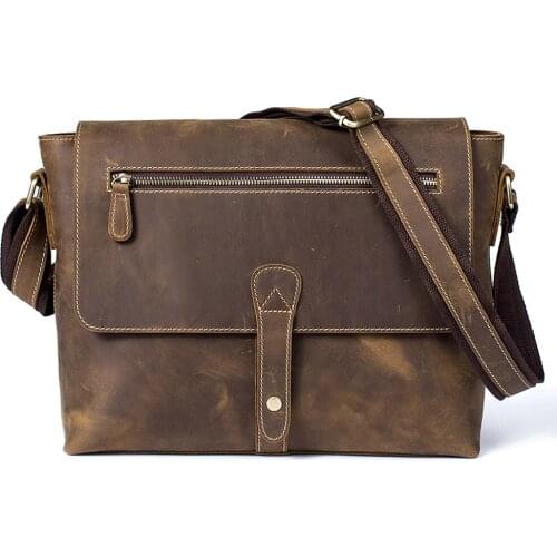 Vintage Genuine Leather Mens Messenger Bag Shoulder Bag Male Real Cow Leather Laptop Bags For Men Office Briefcase Handbags New