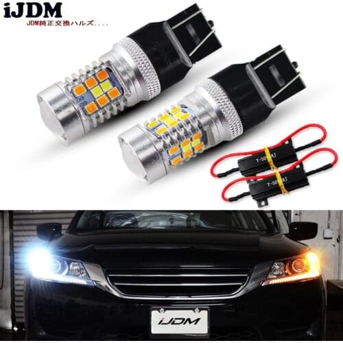 IJMD Car 7443 led 1157 led 3157 led Bulb White/Amber Switchback LED Bulbs For Front Turn Signal + Free Load Resistor Combo Deal