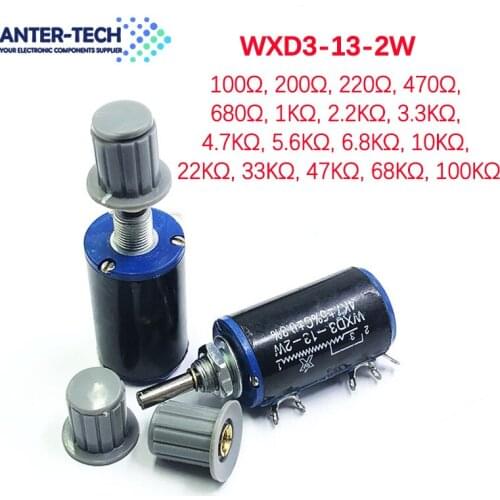 WXD3-13-2W Wirewound Potentiometer Resistance 100R 470R 1K 4.7K 10K 22K 47K 100KΩ Ohm Linear Rotary Potentiometer with Knob