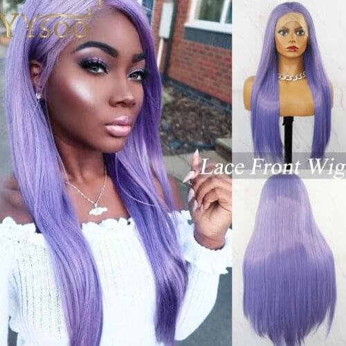 YYsoo long Purple Silky Straight Synthetic 13x4 Lace Front Wigs for Black Women Glueless Half Hand Tied Heat Resistant Fiber Wig