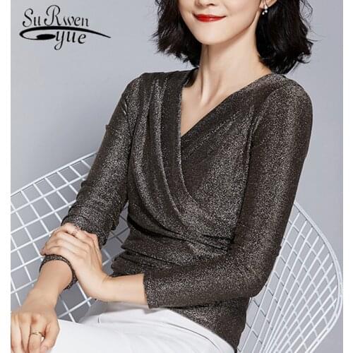 Plus Size Womens Tops and Blouses Women Shirts Blusas Femininas V-Neck Solid Elegant Women Long Sleeve Chic Shirts Blouse 2920