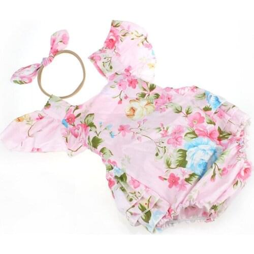 Flower Girls Baby Romper Summer Fly Sleeve Tripe Ruffle Jumpsuits Newborn Baby Girls Floral Rompers Infant Cotton Clothes D1174