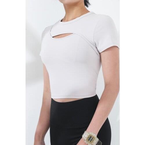 Women Crop Top Tank Woman T-shirts Yoga Fitness Womens T-shirt Mesh Sports Female Running Clothing Ladies Hollow Slim Tee Shirt