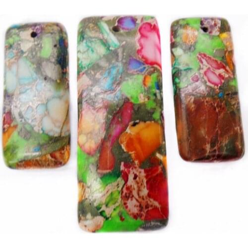 3Pcs/set 50x20x7mm/35x15x6mm Wholesale Colorful Sea Sediment Jasper & Pyrite Oblong Pendant Bead DIY Jewelry Accessories S894