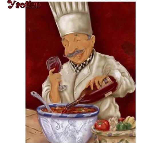 5D Diamond painting Cartoon Italian Chef Picture Full Square/Round Diamond Embroidery Mosaic Cross stitch Kits Kitchen Decor