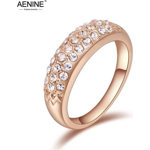 AENINE Trendy Pave Setting Rhinestone Anniversary Rings Jewelry For Women Girls Rose Gold Christmas/Birthday Gift A2010018300