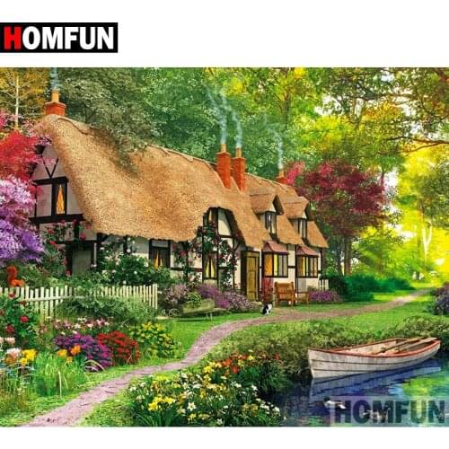 HOMFUN 5D DIY Diamond Painting Full Square/Round Drill "Flower house" 3D Embroidery Cross Stitch gift Home Decor A02668