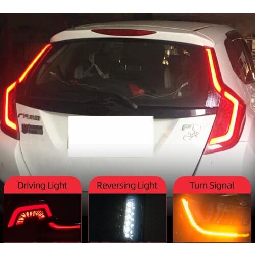 Car flashing 1Pair Car Tail light for Honda JAZZ Fit 2014 2015 2016 2017 2018 LED Taillight with DRL+Reverse+Brake rear