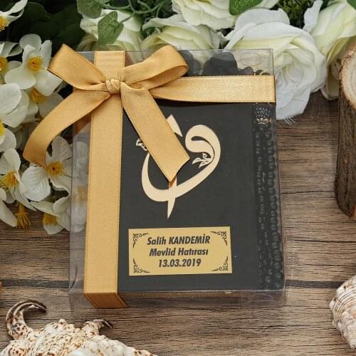 Velvet Covered Quran (Pocket Size 10×14) Plexiglass, Pearl Rosary Rose, Acetate Boxed Mevlid Package-Black FREE SHİPPİNG