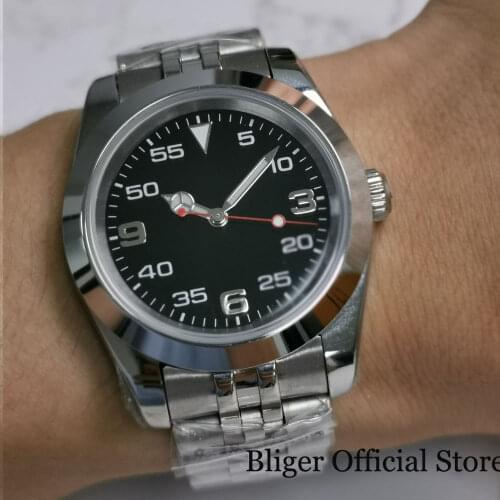 BLIGER Sterile Black Business Mechanical Men Watch MIYOTA 8215 Movement Mnetal Back Jubilee Strap