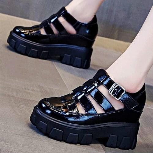 Summer Ankle Boots Gladiators Women Cow Leather Sandals Closed Toe Platform Wedge High Heels Punk Goth 34 35 36 37 38 39