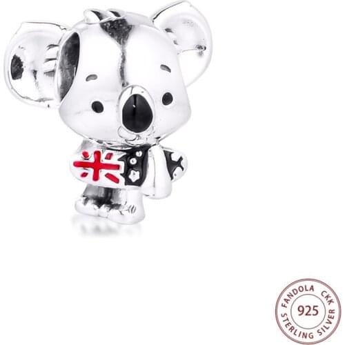 Authentic 925 Sterling Silver Surfing Koala Charms Fits Original Pandora Bracelet Women Beads for Jewelry Making Bijoux