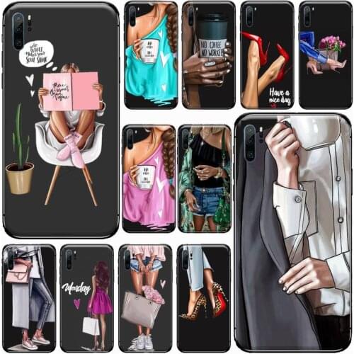 Fashion High heels Girl Flower Phone Case For Huawei P 40 30 20 lite pro smart 2019 honor 10 i lite 8x mate 20 pro nova 5t funda