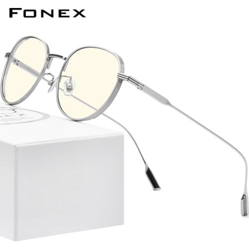 FONEX Pure Titanium Anti Blue Light Blocking Glasses Women 2020 New Vintage Round Antiblue Rays Computer Eyeglasses Men FAB013