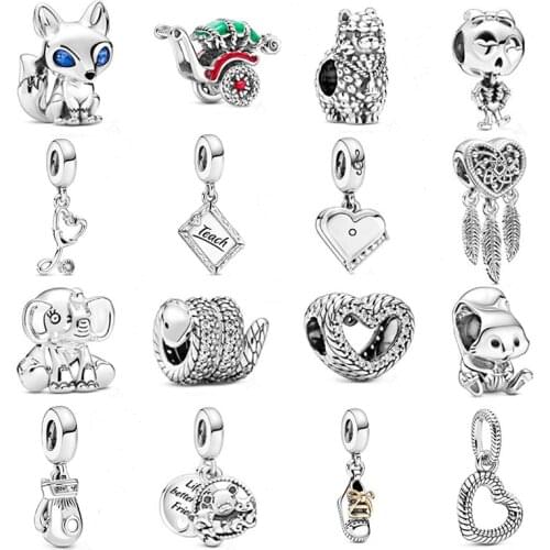 Blue-Eyed Fox Charm 100% 925 Sterling Silver Skeleton Girl Charm Fit Original Bracelet Diy Jewelry