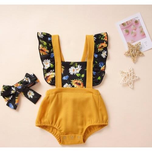 Ins New Summer Baby Girl Clothes Lovely Baby Bodysuit With Flowers 2021 Spring Newborn Twins Clothing 2pcs Short Sleeve Infant