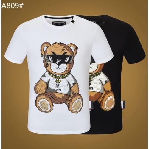 Italy Brand Fashion Men Short Sleeve 3D Printing Street Hip-Hop Style Men Plein Tshirt Black Tops Skull Sportswear Manche Courte