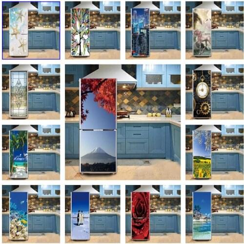 Adhesive PVC 3D Maple Leaf Snow Mountain Fridge Sticker Furniture Decoration Wallpaper Waterproof Door Poster Fish Wall Stickers