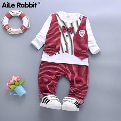 Boys Gentleman Set Long Sleeve Top Pants 2 Piece Set Childrens Wear Striped Bow Vest Fake 2 Piece Set Autumn K1