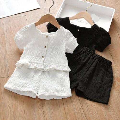 Baby Girls Outfit Suit Children Clothes Set Toddler Solid Casual Kids Tops Shorts Pants 2Pcs Set Summer black white