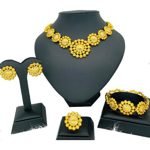 Dubai Jewelry sets for women 24k gold Color necklace earring bracelet ring Habesha bridal gifts wedding African collares jewelry