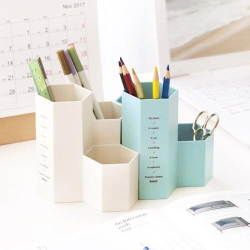 Creative Simple Hexagonal Pen Holders School Office Plastic Stand Stationery Organizer Box Accessories Gifts Supply